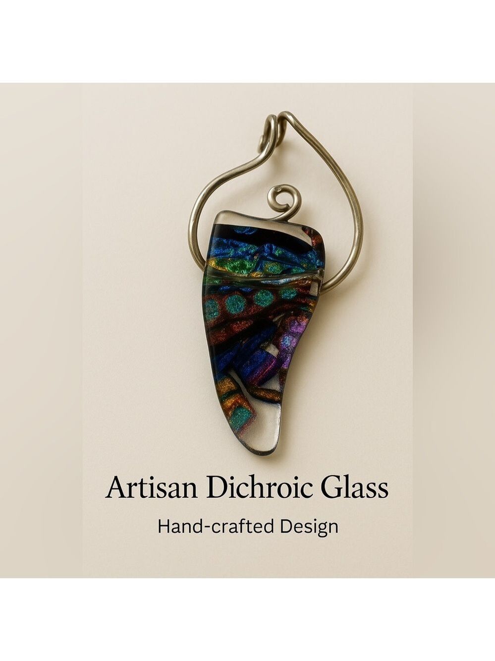Artisan Dichroic Glass Pendant Silver Wire Wrap